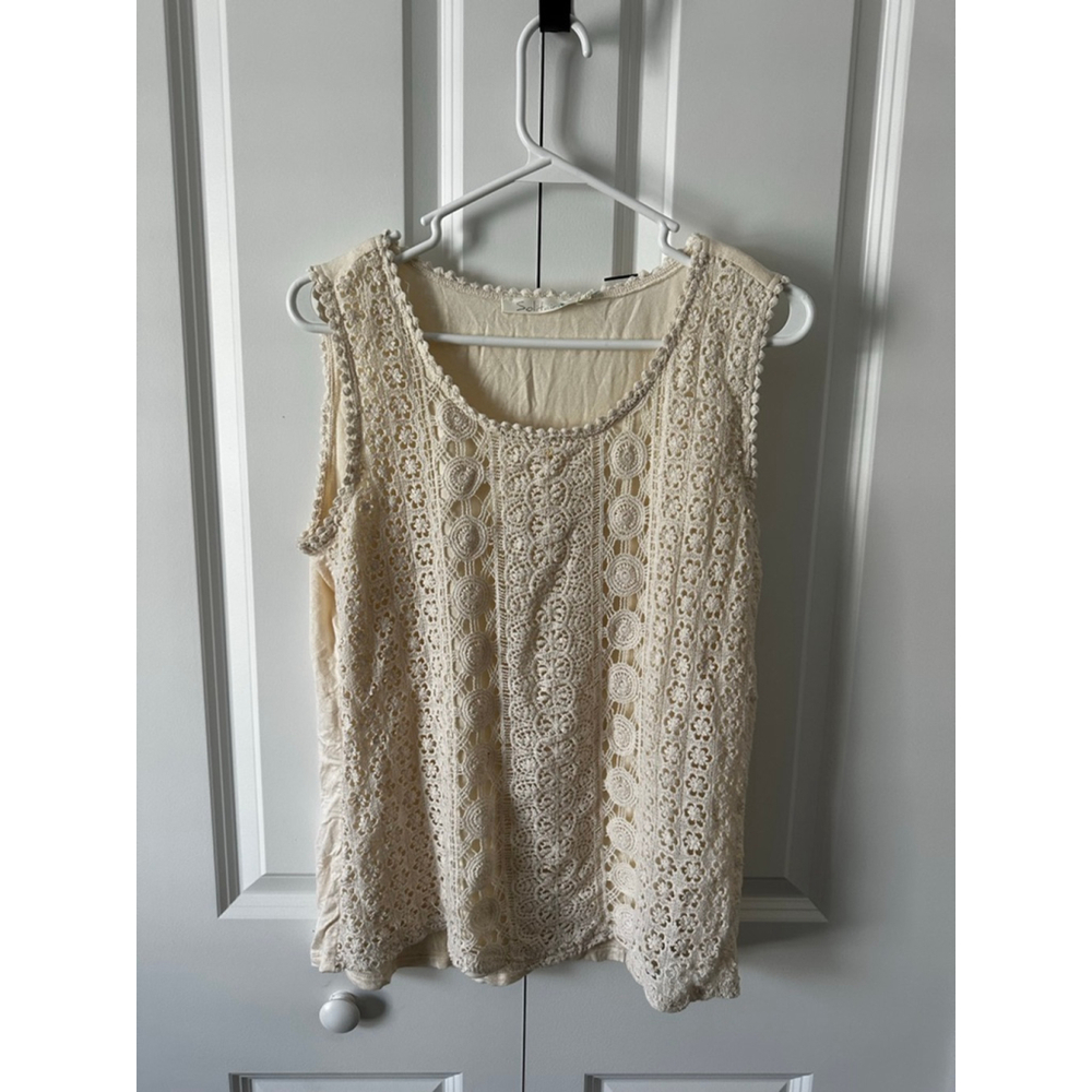 Women's Solitaire Beige Crochet Tank Top L